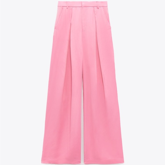 Zara Full Length Satin Effect Pants Pink - Picture 9 of 9